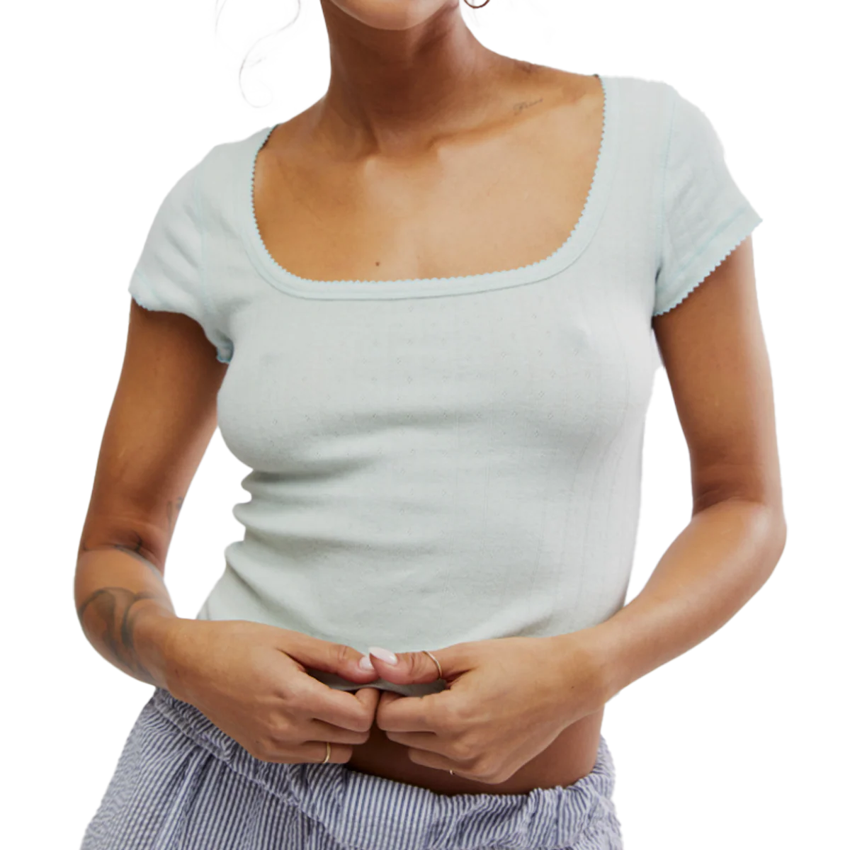 Women's End Gam Pointelle Baby Tee - Onhollan