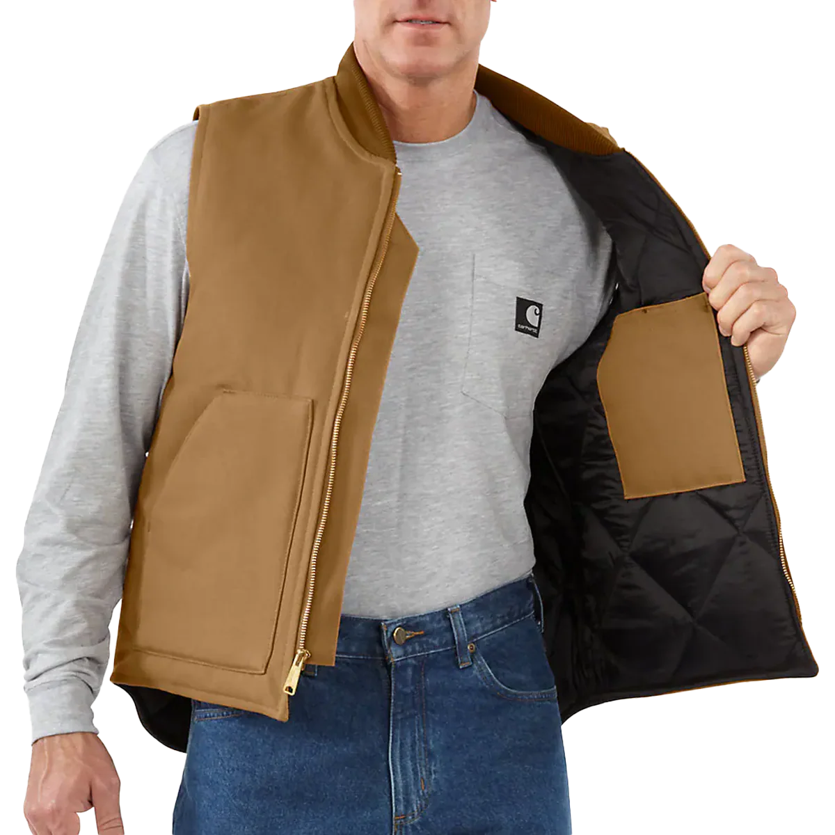 Men's Relaxed Fit Firm Duck Insulated Rib Collar Vest - Onhollan