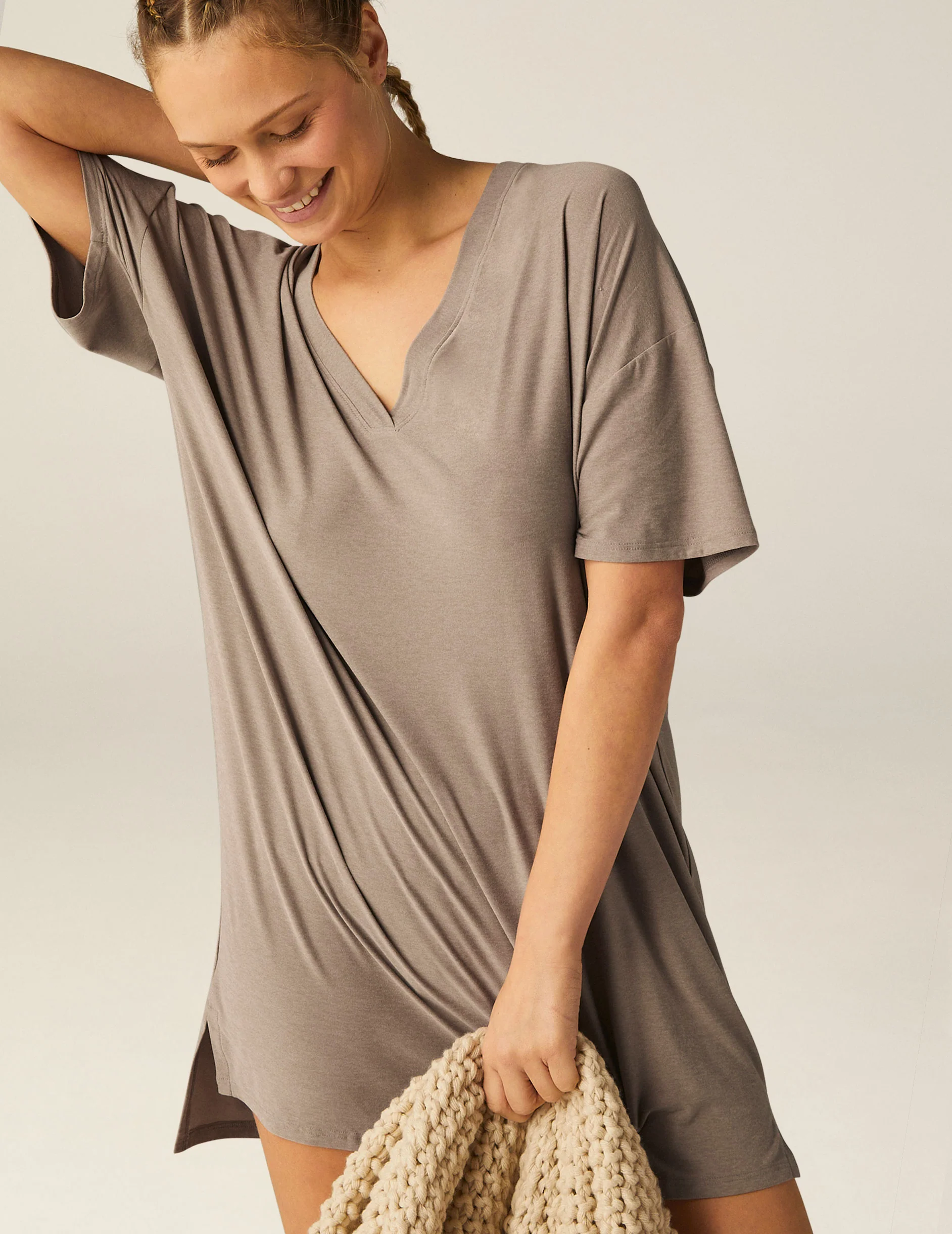 Featherweight V Rested Sleep Tee Dress - Onhollan