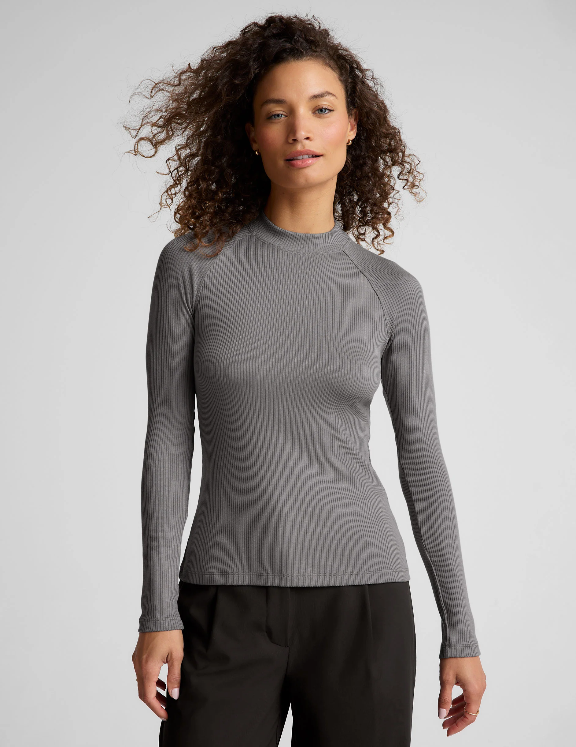 Contours Mock Neck Long Length Top - Onhollan